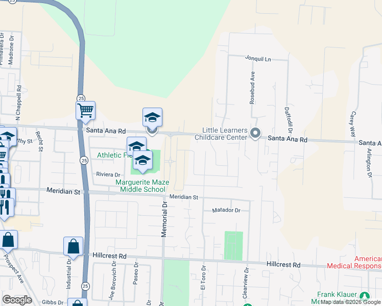 map of restaurants, bars, coffee shops, grocery stores, and more near 232 Moorpark Drive in Hollister