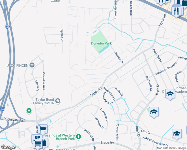 map of restaurants, bars, coffee shops, grocery stores, and more near 3402 Bangor Crescent in Chesapeake
