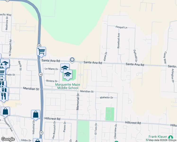 map of restaurants, bars, coffee shops, grocery stores, and more near 232 Moorpark Drive in Hollister