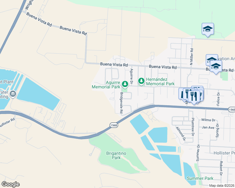 map of restaurants, bars, coffee shops, grocery stores, and more near 1785 Graf Road in Hollister