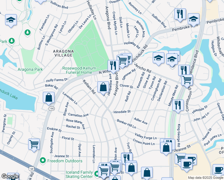 map of restaurants, bars, coffee shops, grocery stores, and more near 637 Jacqueline Avenue in Virginia Beach