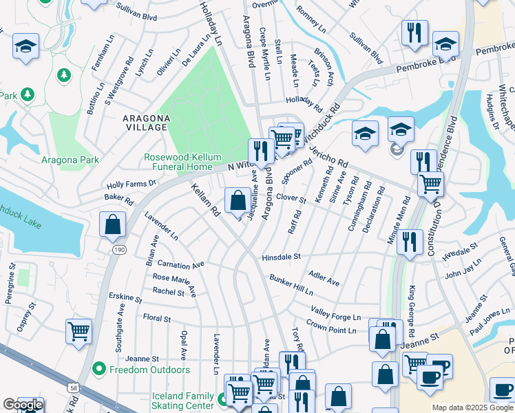 map of restaurants, bars, coffee shops, grocery stores, and more near 637 Jacqueline Avenue in Virginia Beach