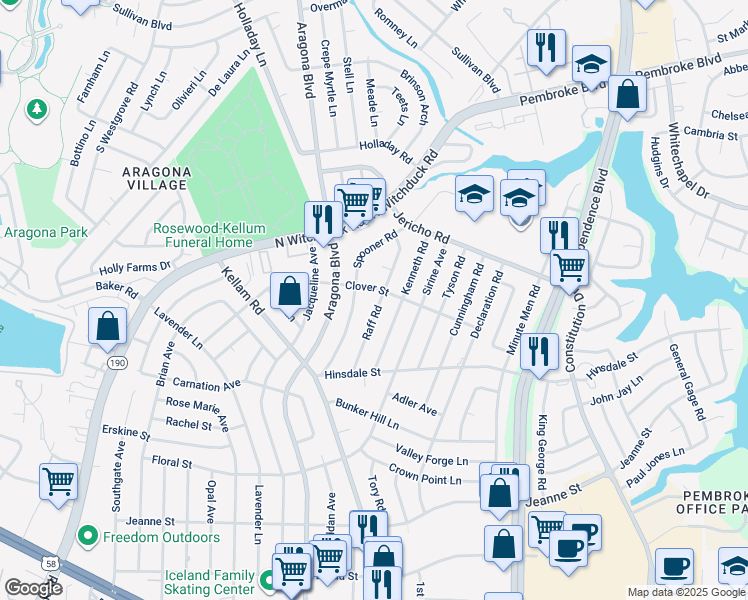 map of restaurants, bars, coffee shops, grocery stores, and more near 649 Raff Road in Virginia Beach