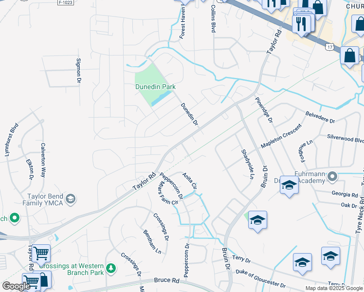 map of restaurants, bars, coffee shops, grocery stores, and more near 4325 Taylor Road in Chesapeake