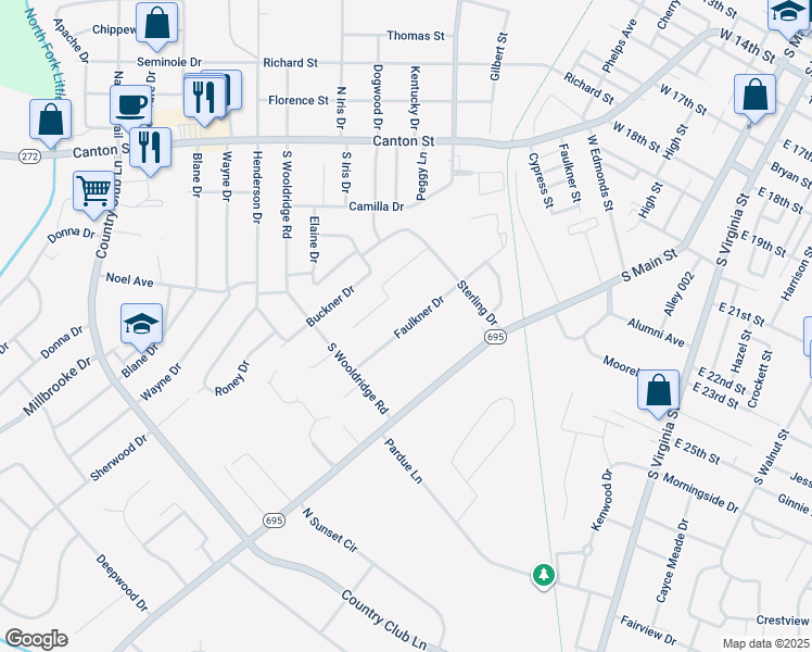map of restaurants, bars, coffee shops, grocery stores, and more near 2516 Faulkner Drive in Hopkinsville