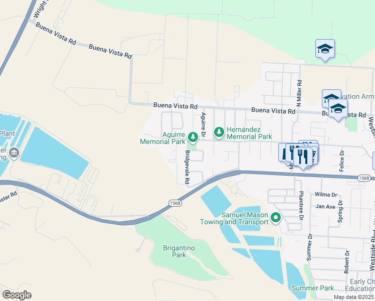 map of restaurants, bars, coffee shops, grocery stores, and more near Bridgevale Road in Hollister