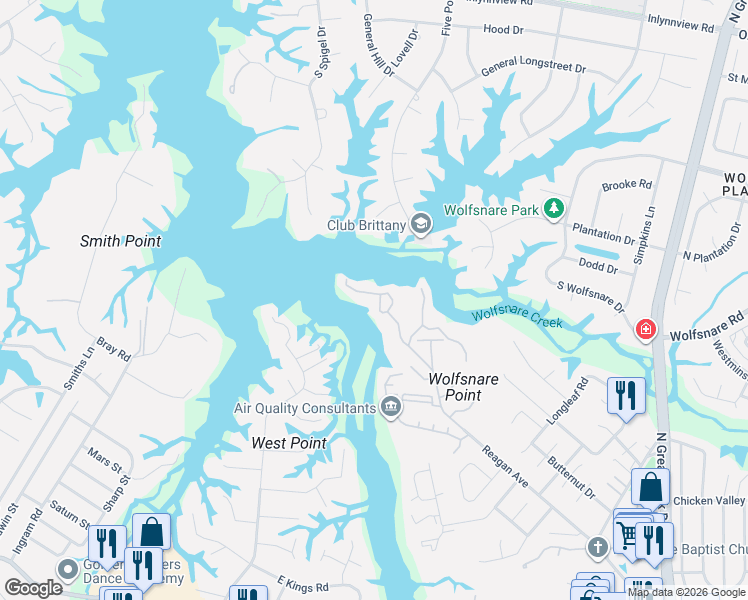 map of restaurants, bars, coffee shops, grocery stores, and more near 2900 Seashore Point in Virginia Beach