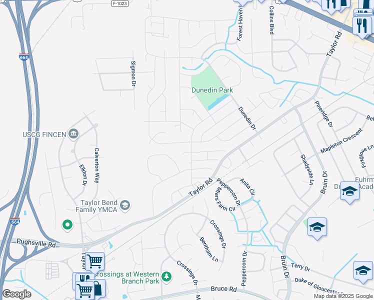 map of restaurants, bars, coffee shops, grocery stores, and more near 3402 Bangor Crescent in Chesapeake