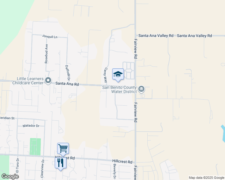 map of restaurants, bars, coffee shops, grocery stores, and more near 2720 Arlington Drive in Hollister