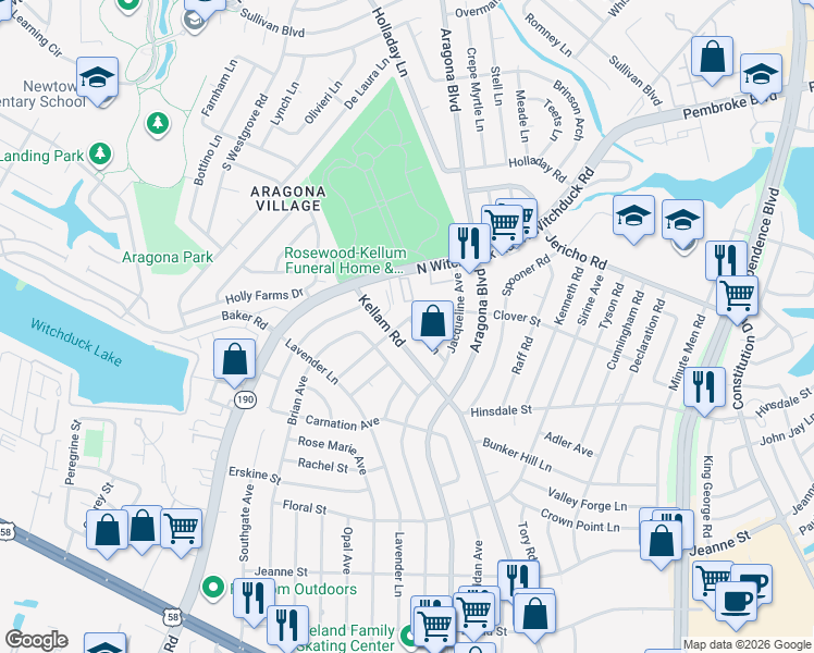 map of restaurants, bars, coffee shops, grocery stores, and more near 4943 Clover Street in Virginia Beach