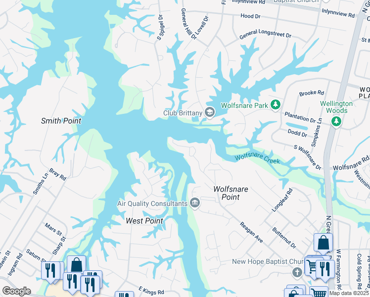 map of restaurants, bars, coffee shops, grocery stores, and more near 2920 Seashore Point in Virginia Beach