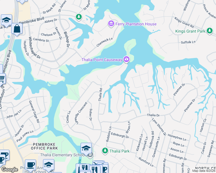 map of restaurants, bars, coffee shops, grocery stores, and more near in Virginia Beach