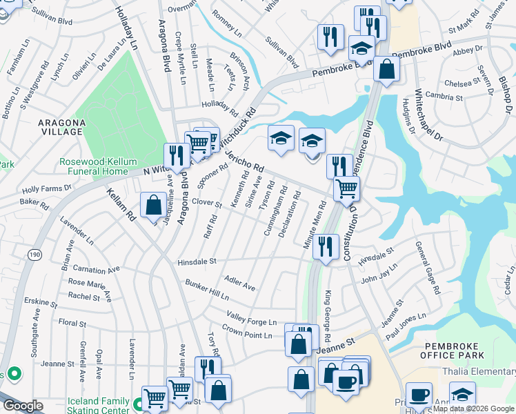 map of restaurants, bars, coffee shops, grocery stores, and more near 645 Tyson Road in Virginia Beach