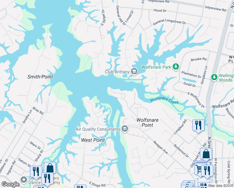 map of restaurants, bars, coffee shops, grocery stores, and more near 2934 Seashore Point in Virginia Beach