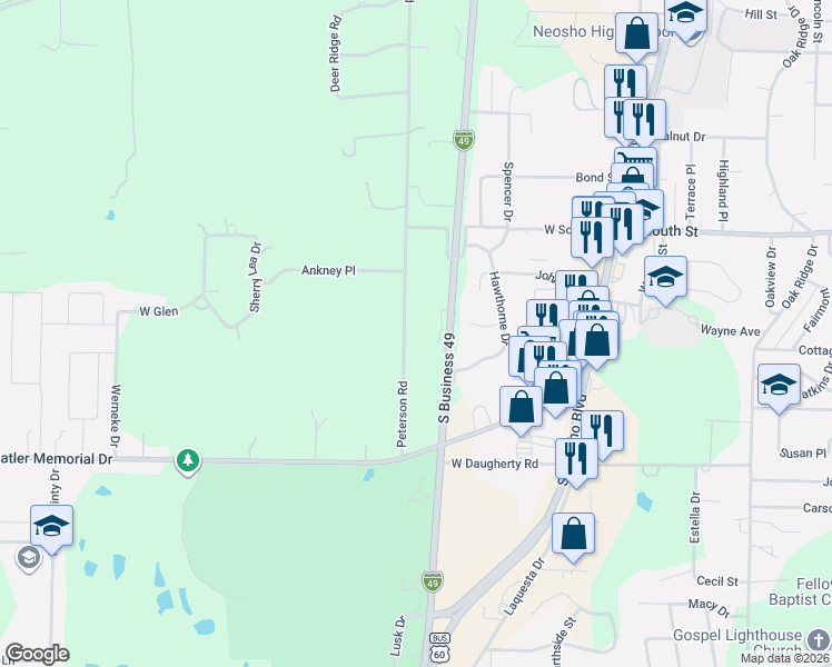 map of restaurants, bars, coffee shops, grocery stores, and more near 1282-1640 U.S. 71 Business in Neosho