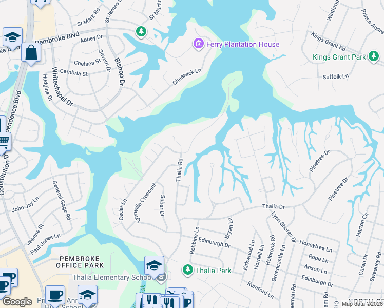 map of restaurants, bars, coffee shops, grocery stores, and more near in Virginia Beach
