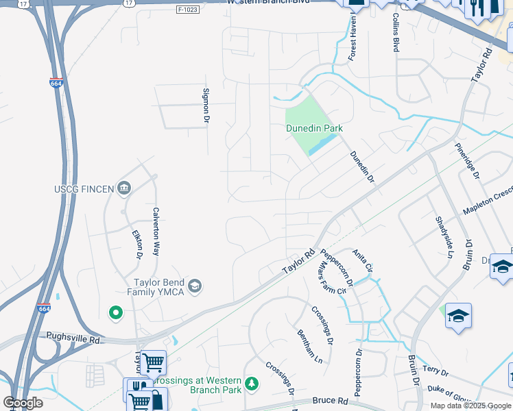 map of restaurants, bars, coffee shops, grocery stores, and more near 3324 Woodbaugh Drive in Chesapeake