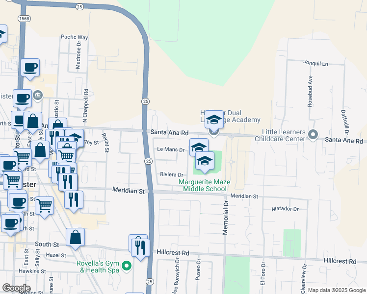 map of restaurants, bars, coffee shops, grocery stores, and more near 790 Le Mans Drive in Hollister
