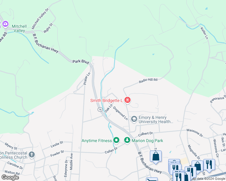 map of restaurants, bars, coffee shops, grocery stores, and more near 821 Hickory Lane in Marion