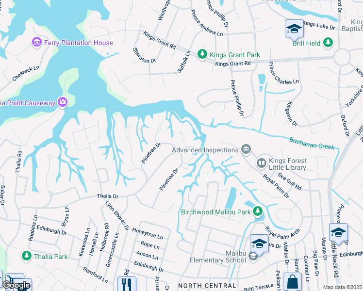 map of restaurants, bars, coffee shops, grocery stores, and more near 3824 Thalia Drive in Virginia Beach