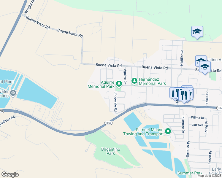 map of restaurants, bars, coffee shops, grocery stores, and more near 1785 Graf Road in Hollister
