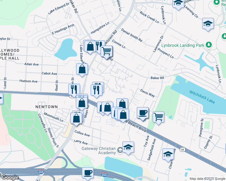 map of restaurants, bars, coffee shops, grocery stores, and more near 400 Resort Court in Virginia Beach