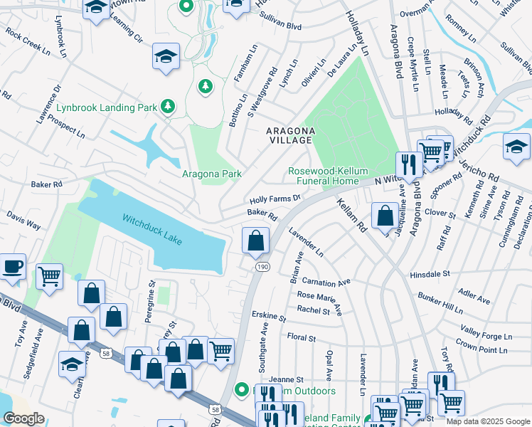 map of restaurants, bars, coffee shops, grocery stores, and more near 5105 Maracas Arch in Virginia Beach
