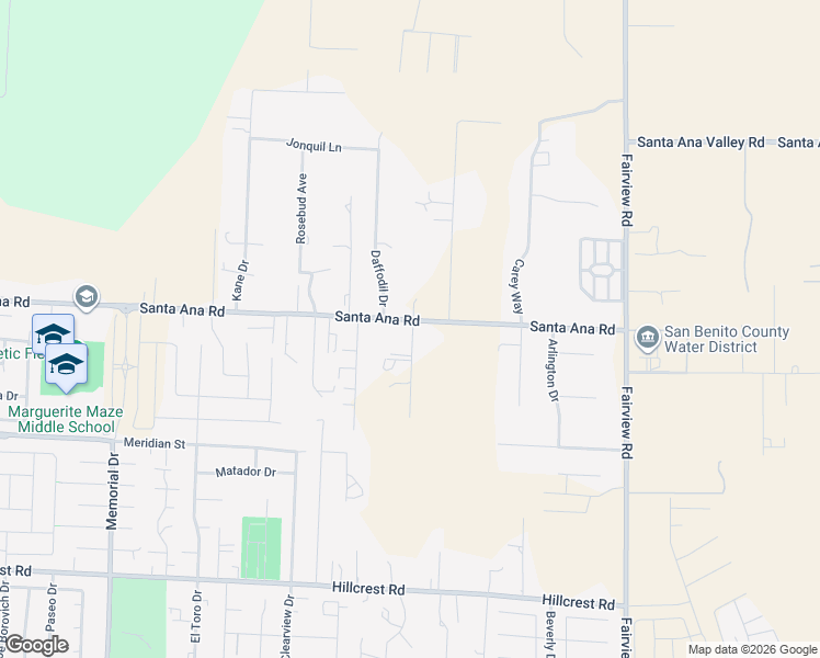 map of restaurants, bars, coffee shops, grocery stores, and more near 1593 Santa Ana Road in Hollister