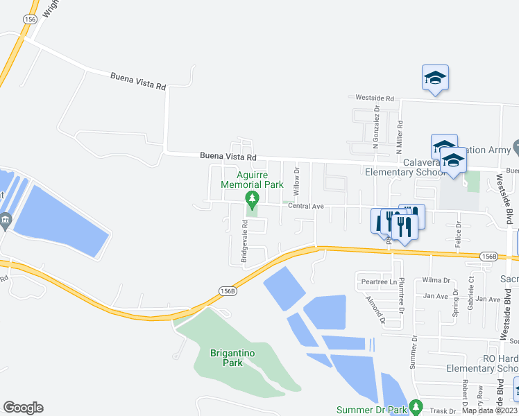 map of restaurants, bars, coffee shops, grocery stores, and more near 1745 Graf Road in Hollister