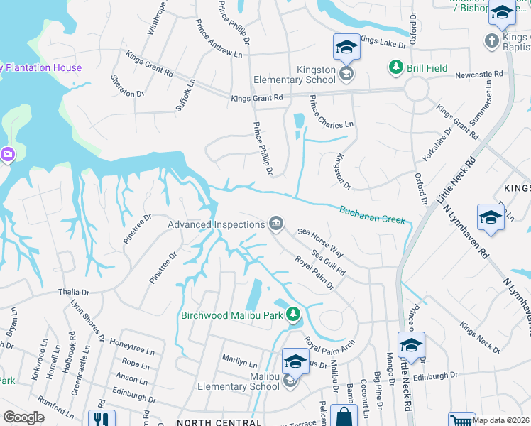 map of restaurants, bars, coffee shops, grocery stores, and more near 3644 Sea Gull Road in Virginia Beach