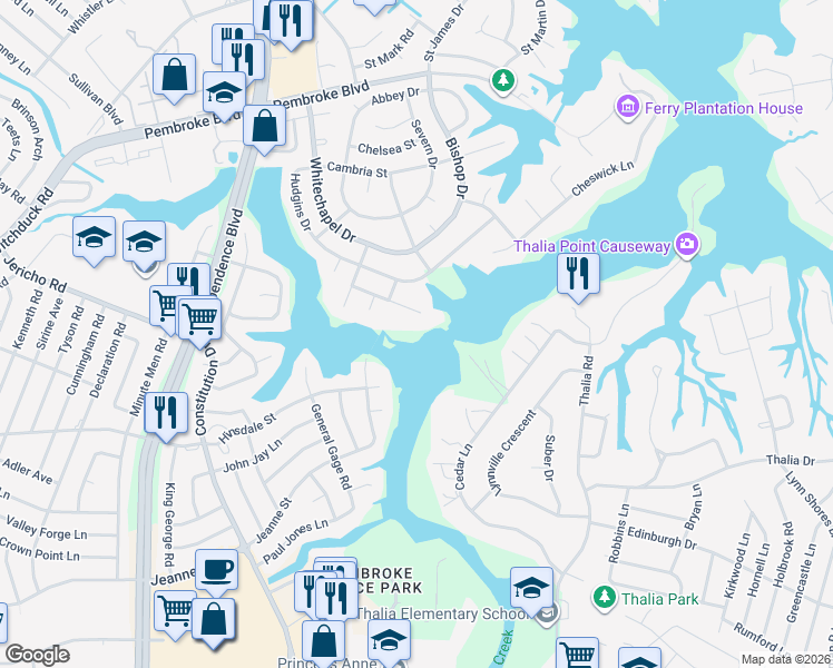 map of restaurants, bars, coffee shops, grocery stores, and more near 4408 Sheffield Drive in Virginia Beach