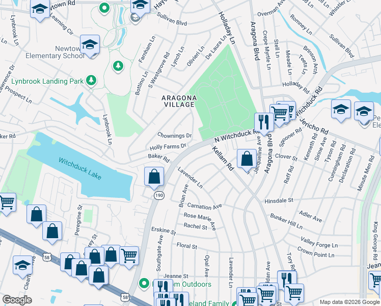 map of restaurants, bars, coffee shops, grocery stores, and more near 560 North Witchduck Road in Virginia Beach