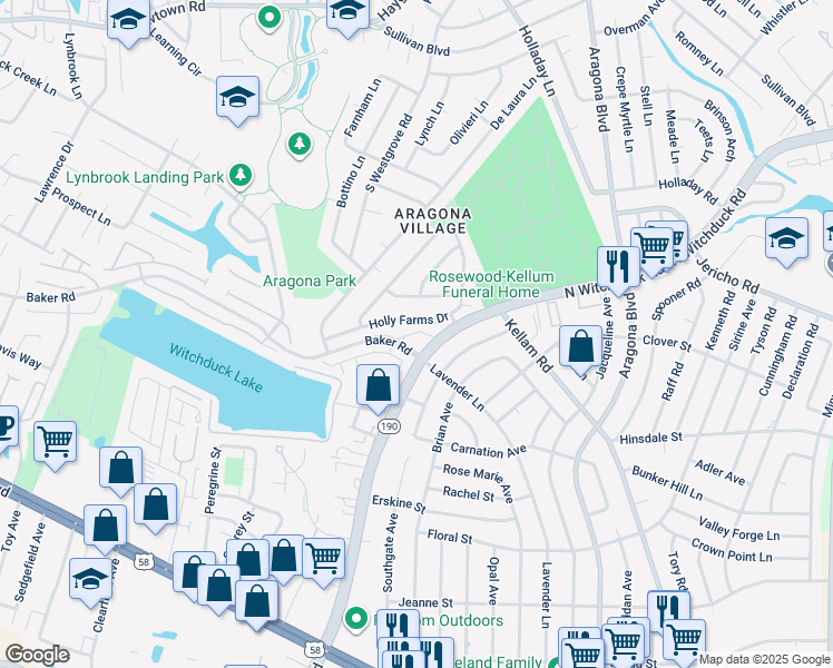map of restaurants, bars, coffee shops, grocery stores, and more near 5105 Maracas Arch in Virginia Beach