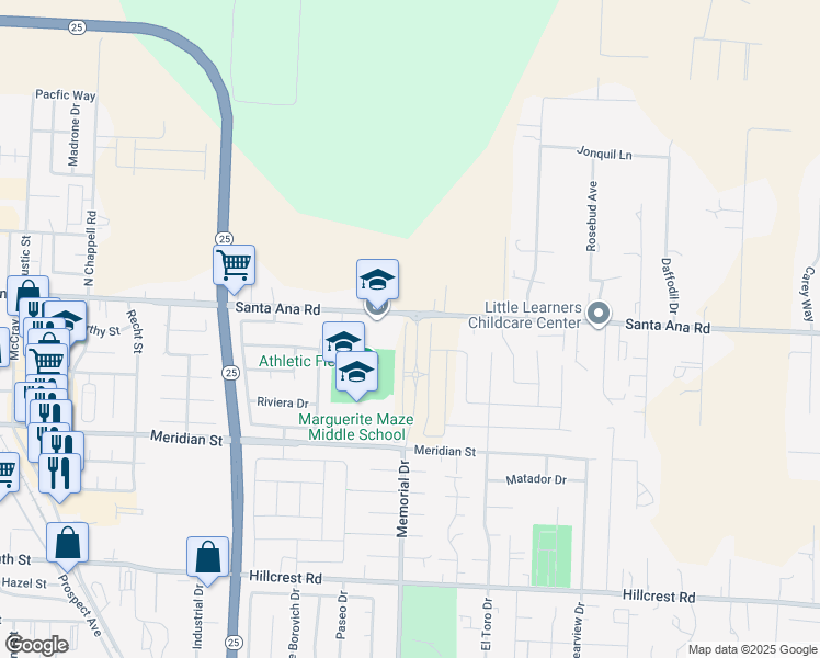 map of restaurants, bars, coffee shops, grocery stores, and more near 151 Dogwood Court in Hollister