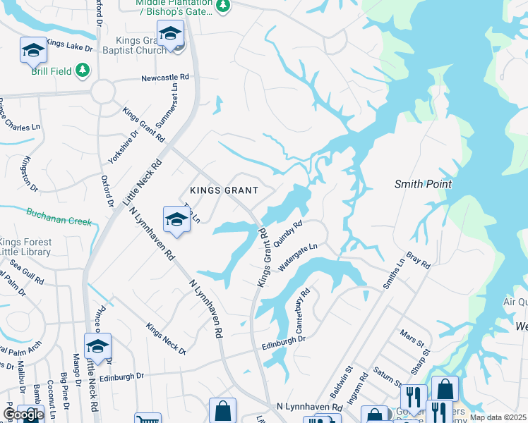 map of restaurants, bars, coffee shops, grocery stores, and more near 3125 Winchester Lane in Virginia Beach
