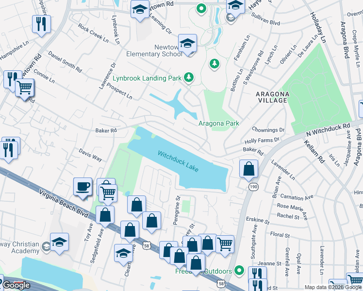 map of restaurants, bars, coffee shops, grocery stores, and more near in Virginia Beach
