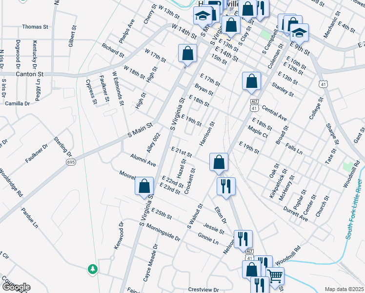 map of restaurants, bars, coffee shops, grocery stores, and more near 100 Croft Street in Hopkinsville