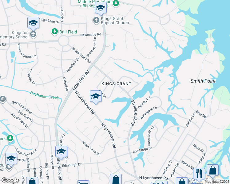 map of restaurants, bars, coffee shops, grocery stores, and more near 3321 Kensington Street in Virginia Beach