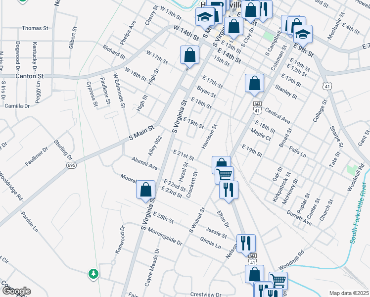 map of restaurants, bars, coffee shops, grocery stores, and more near in Hopkinsville