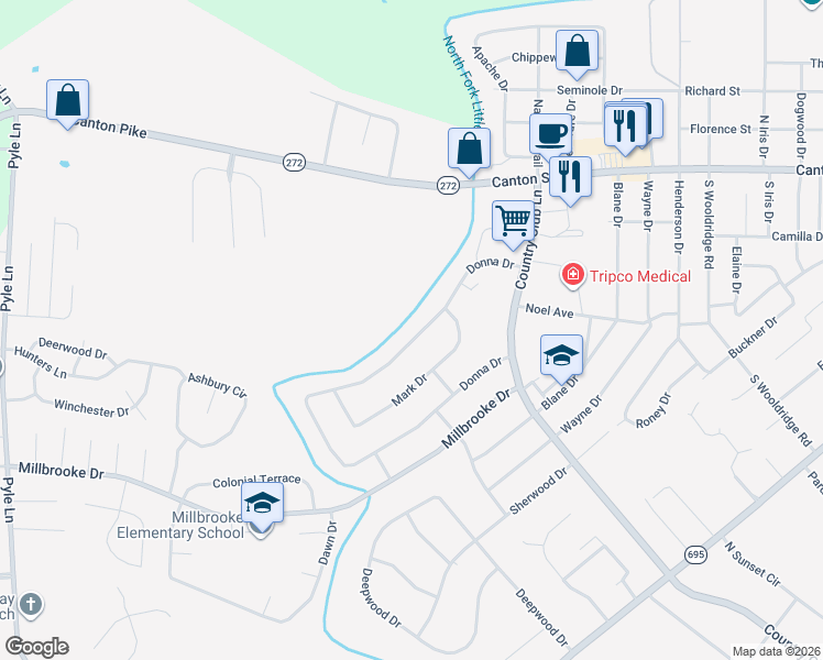 map of restaurants, bars, coffee shops, grocery stores, and more near 317 Donna Drive in Hopkinsville