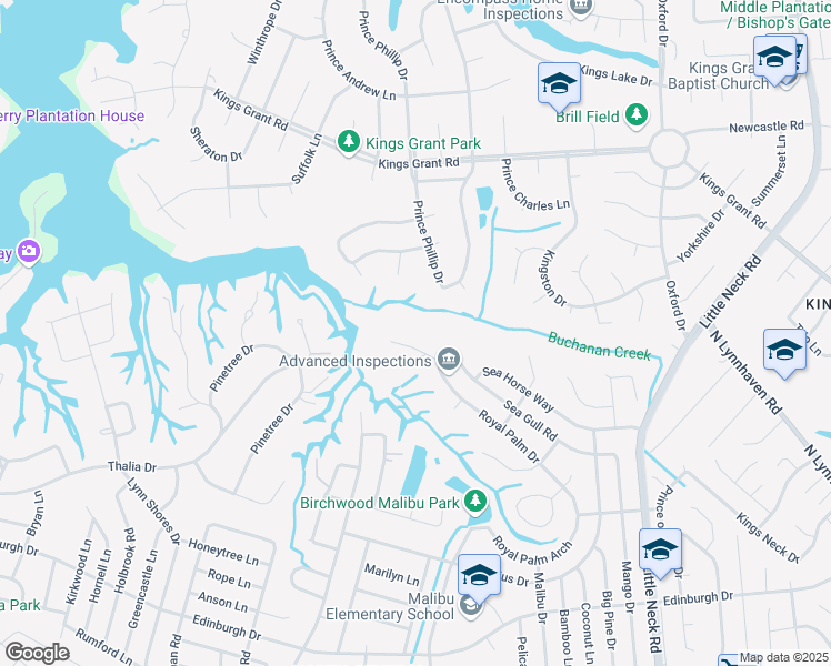 map of restaurants, bars, coffee shops, grocery stores, and more near 3712 Albacore Key in Virginia Beach