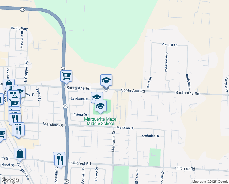 map of restaurants, bars, coffee shops, grocery stores, and more near 104 Dogwood Court in Hollister