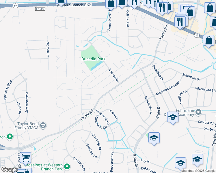 map of restaurants, bars, coffee shops, grocery stores, and more near 3121 Bomar Drive in Chesapeake