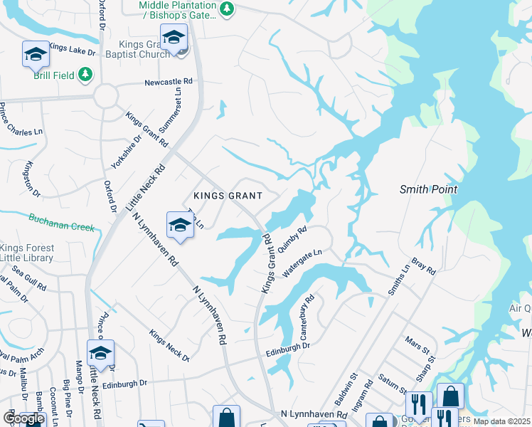 map of restaurants, bars, coffee shops, grocery stores, and more near 3125 Winchester Lane in Virginia Beach