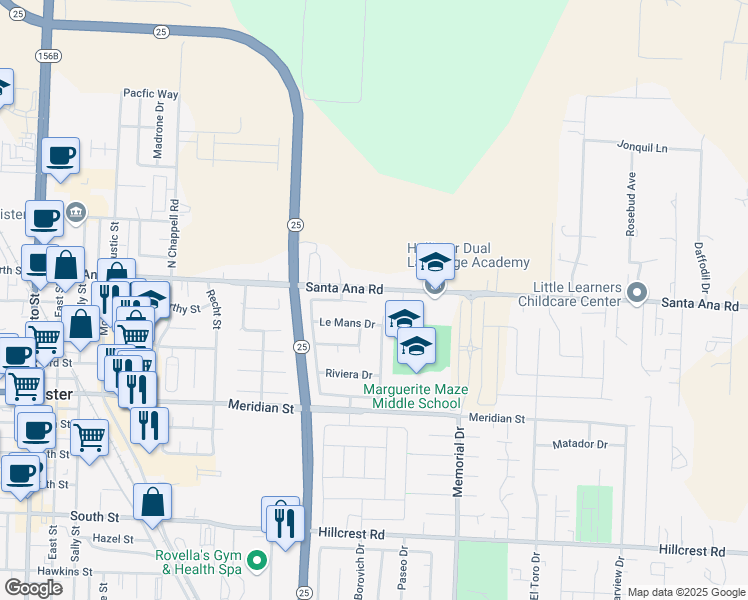 map of restaurants, bars, coffee shops, grocery stores, and more near 790 Le Mans Drive in Hollister