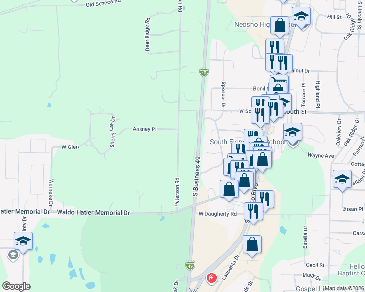 map of restaurants, bars, coffee shops, grocery stores, and more near 1282-1640 U.S. 71 Business in Neosho