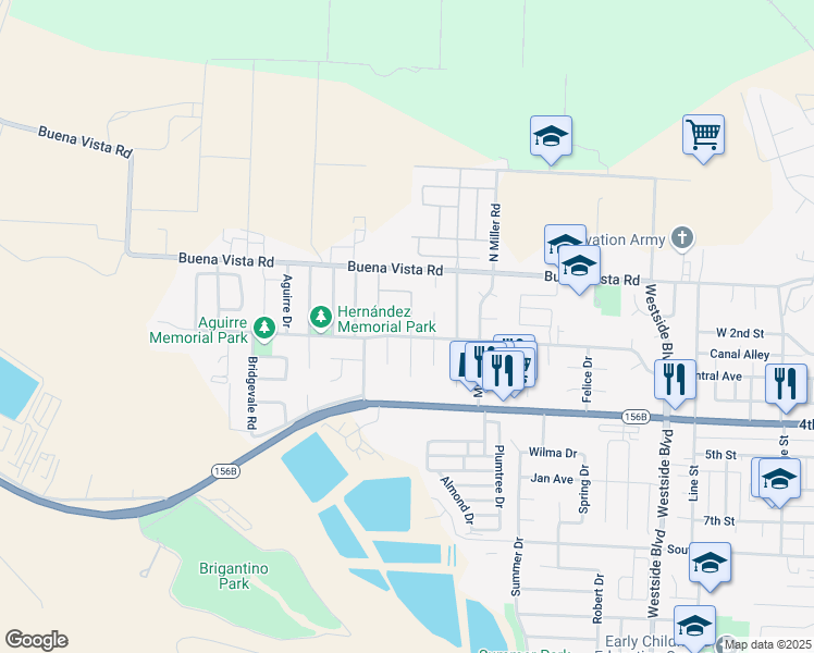 map of restaurants, bars, coffee shops, grocery stores, and more near 210 Matulich Court in Hollister