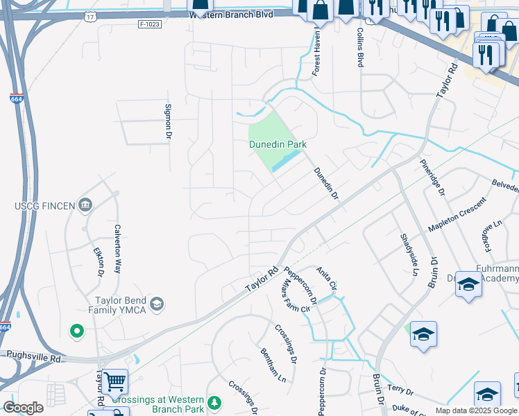map of restaurants, bars, coffee shops, grocery stores, and more near 3208 Dunworken Drive in Chesapeake