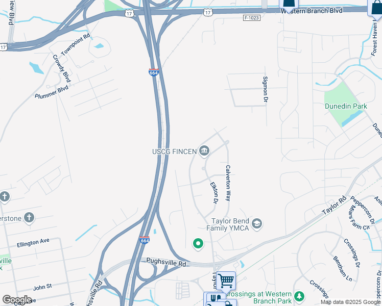 map of restaurants, bars, coffee shops, grocery stores, and more near 3348 Lynnhurst Boulevard in Chesapeake