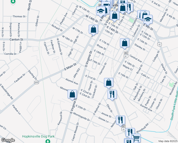 map of restaurants, bars, coffee shops, grocery stores, and more near 1918 Kirkman Square in Hopkinsville